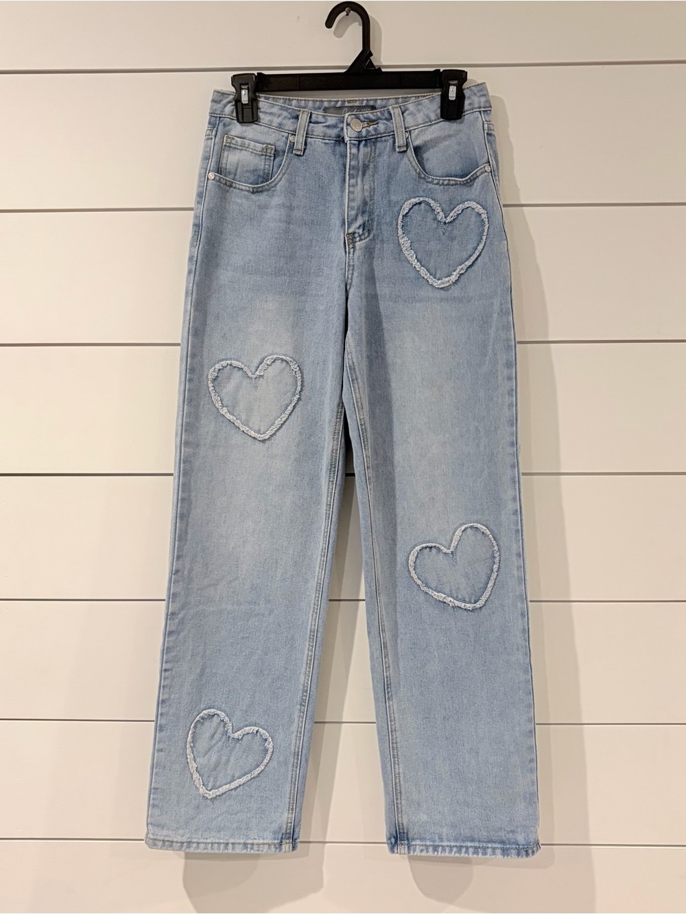 Cali 1850 Heart Patch Wide Leg Jeans Coquette Y2K Light Wash 7/28 Soft Girl